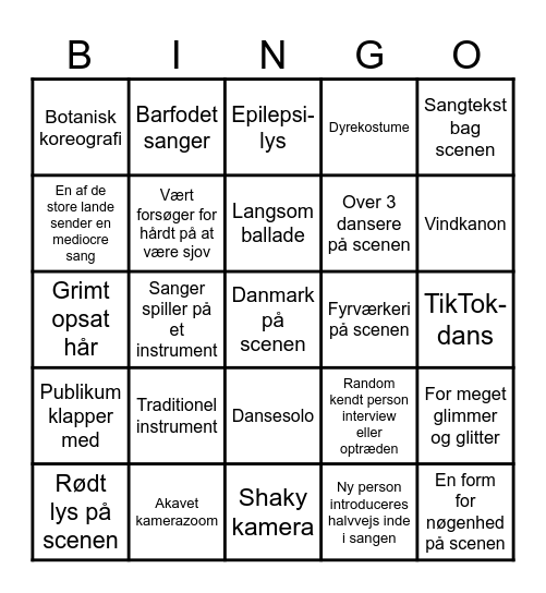 Eurovision 4 Bingo Card
