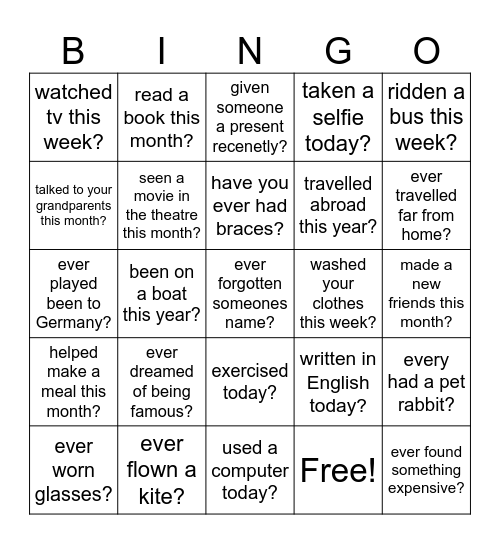 Have you...? Bingo Card