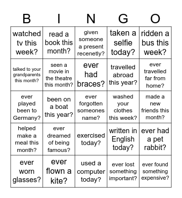 Have you...? Bingo Card