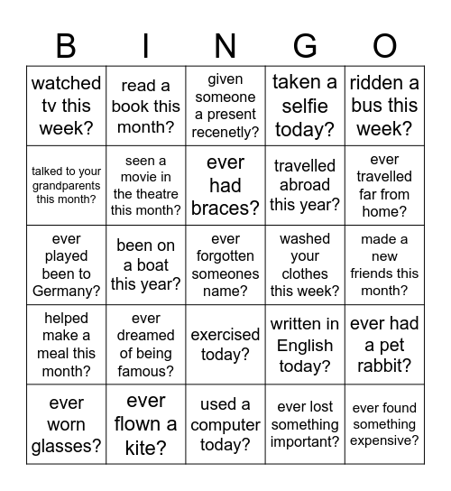 Have you...? Bingo Card