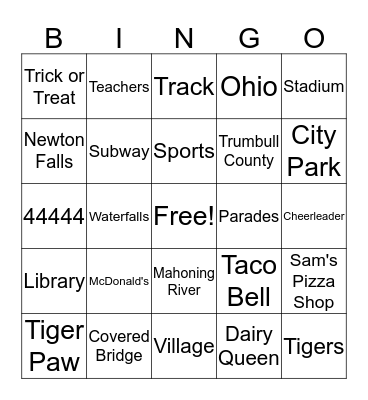 Newton Falls Bingo Card