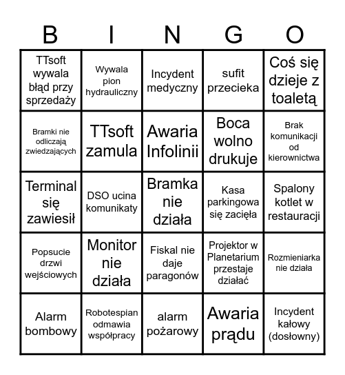 Co dziś się popsuje Bingo Card