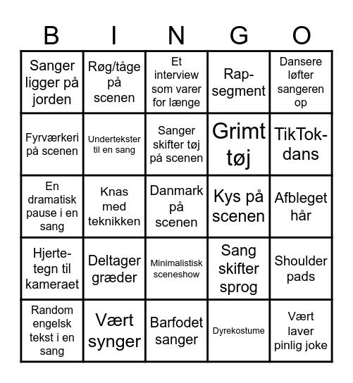 Eurovision 5 Bingo Card