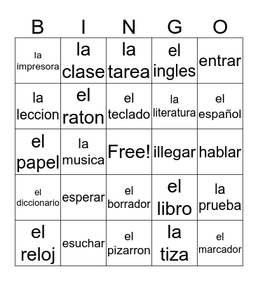 Un dia de clases Bingo Card