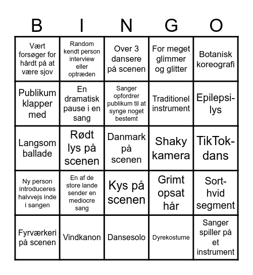 Eurovision 6 Bingo Card