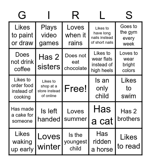 No Boys Allowed Bingo Card