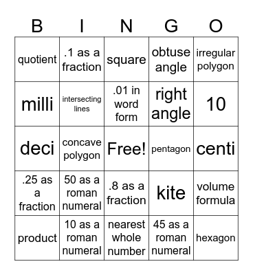 Math Thursday Bingo Card