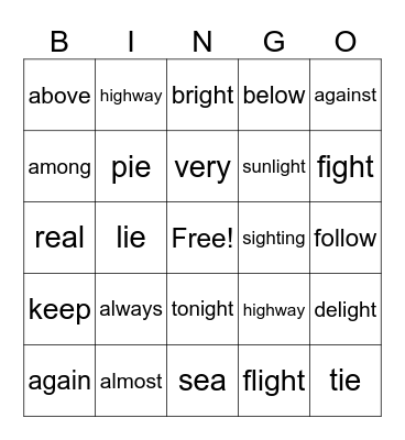 Lessons 87&88 Bingo Card