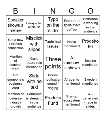 Prodeko Seminar 2026 Bingo Card