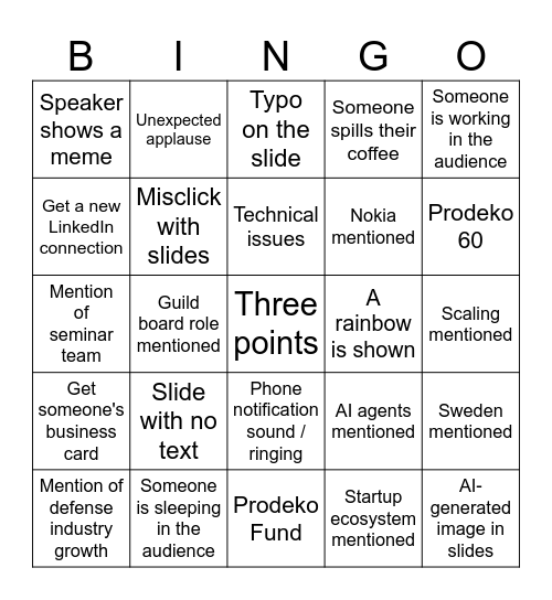 Prodeko Seminar 2026 Bingo Card