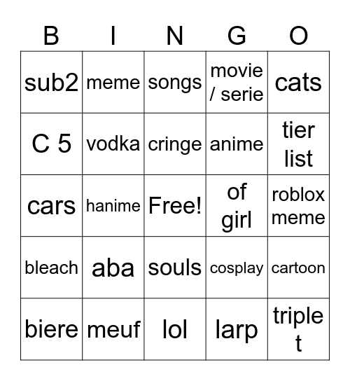 Untitled Bingo Card