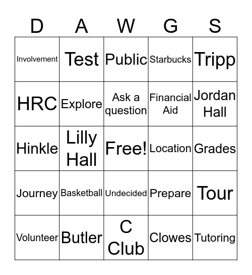 Sponsored Group Bingo Card