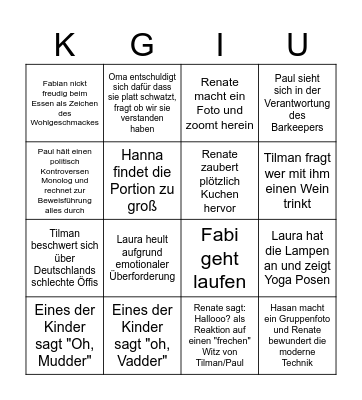 King George Im Urlaub Bingo Card
