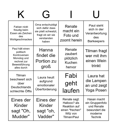 King George Im Urlaub Bingo Card