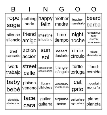 Nahuatl Vocabulary Bingo Card
