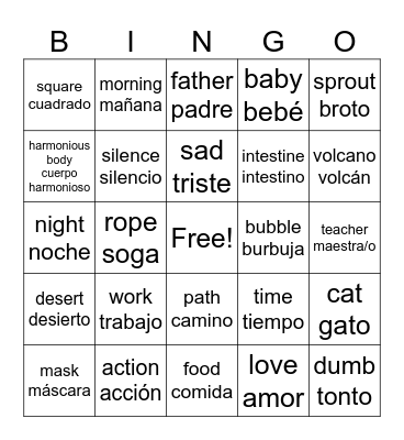 Nahuatl Vocabulary Bingo Card