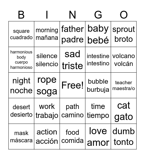 Nahuatl Vocabulary Bingo Card