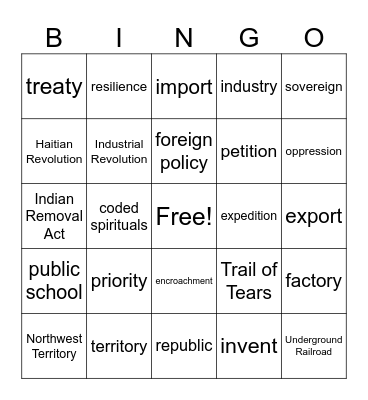 The Growth of the Republic Bingo Card