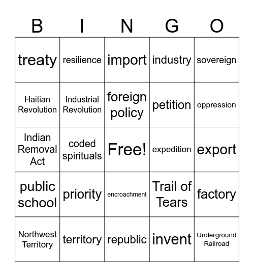 The Growth of the Republic Bingo Card