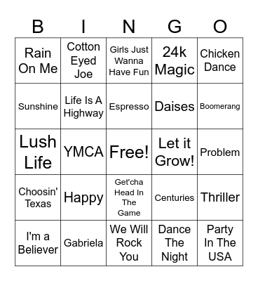 DJ Bingo Card
