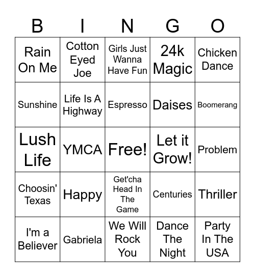 DJ Bingo Card