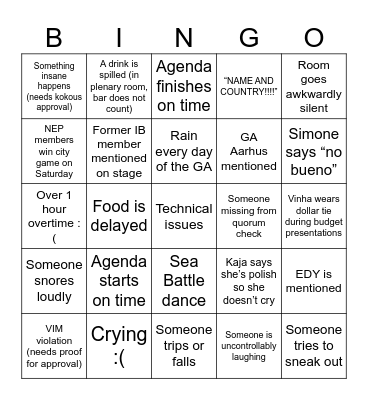 GA Prague 2026 NEP Bingo Card