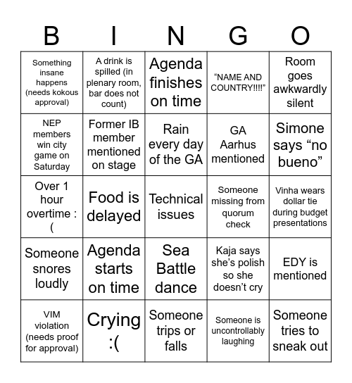 GA Prague 2026 NEP Bingo Card