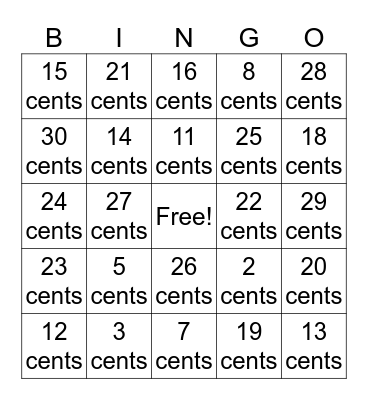 Coin Bingo Card