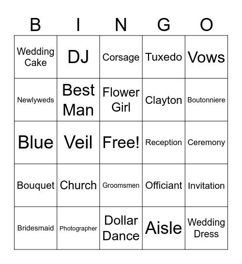 Wedding Bingo Card