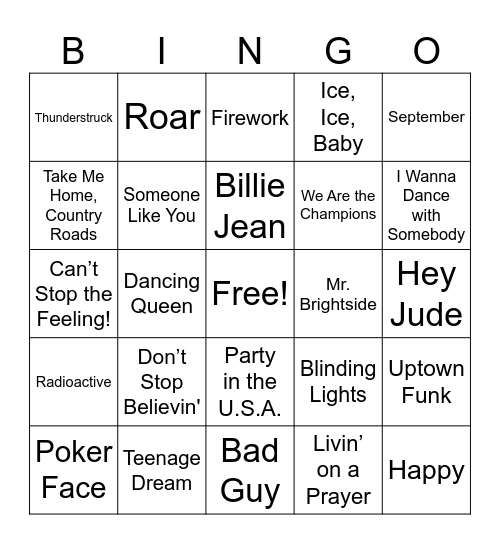 Music Bingo Card