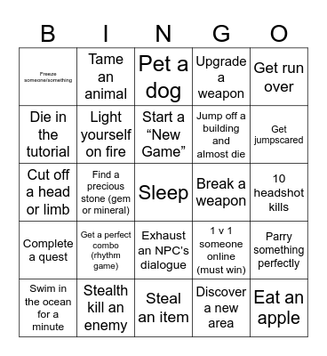 Any Game lockout Bingo Card