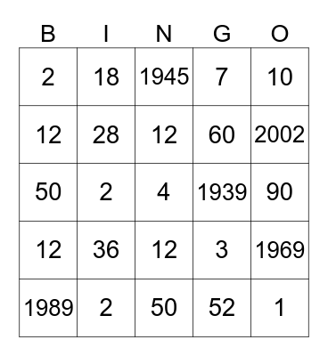 Untitled Bingo Card