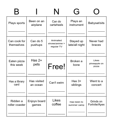 Classmate Bingo Card