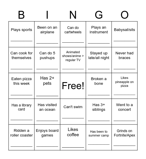 Classmate Bingo Card