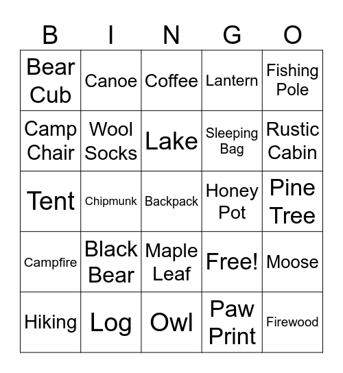 Bear Bingo Card