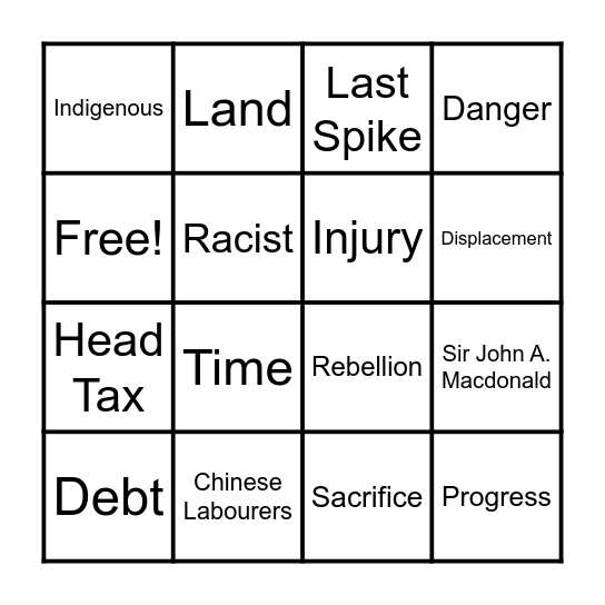 Canadian Pacific Railway Bingo Card