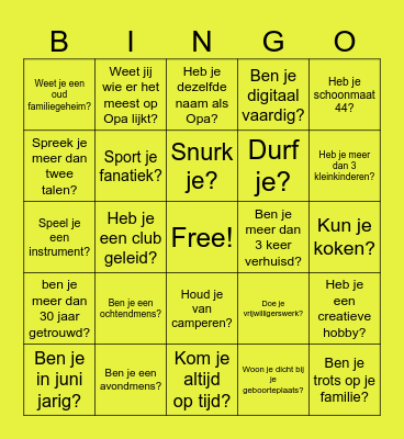 Familiereünie Van de Kant Bingo Card