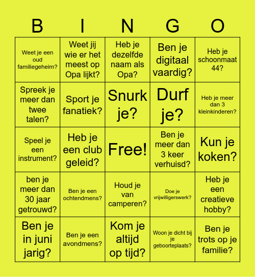 Familiereünie Van de Kant Bingo Card