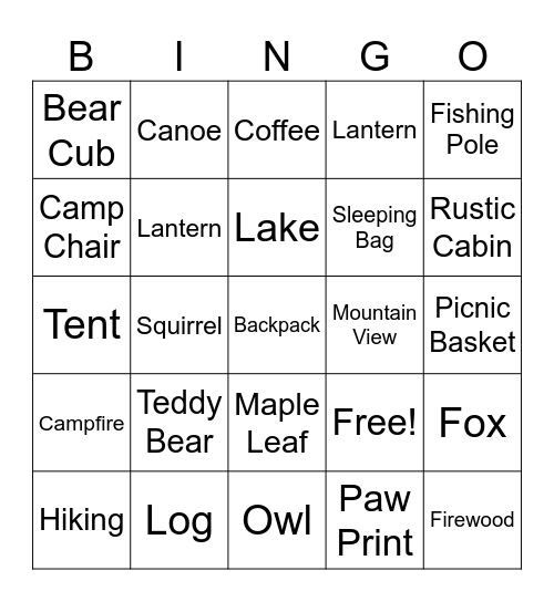 Bear Bingo Card