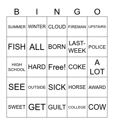 ASL I Spring Vocabulary Review Bingo Card