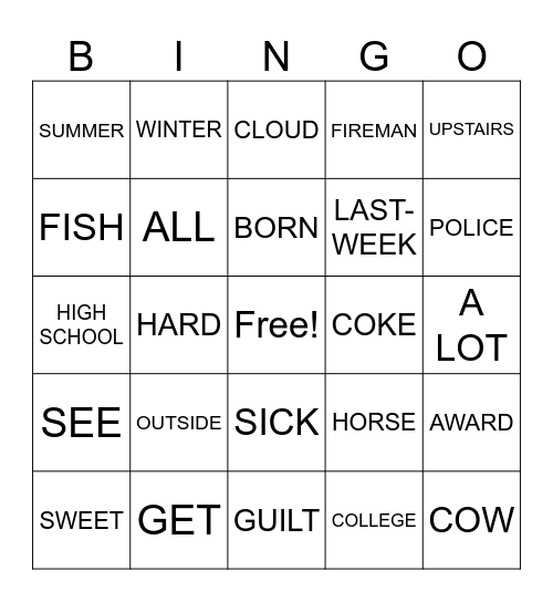 ASL I Spring Vocabulary Review Bingo Card