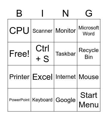 COMPUTER Bingo Card