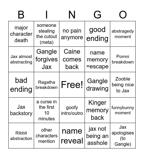 TADC ep.9 Bingo Card