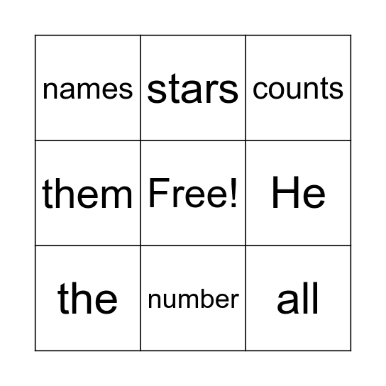 Psalm 147:4 Bingo Card