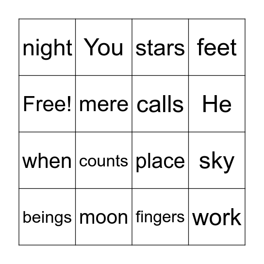 Psalm 8:3-4; 147:4 Bingo Card