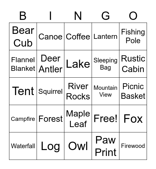Bear Bingo Card
