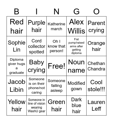 WashU 2026 Graduation BINGO Card