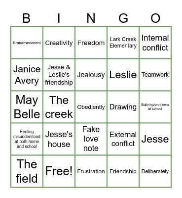 Bridge to Terabithia Bingo Card