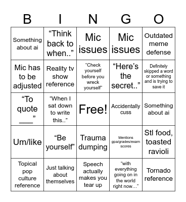 Round 2 - Speeches! Bingo Card