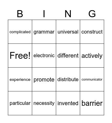 Unit 6 Bingo Card